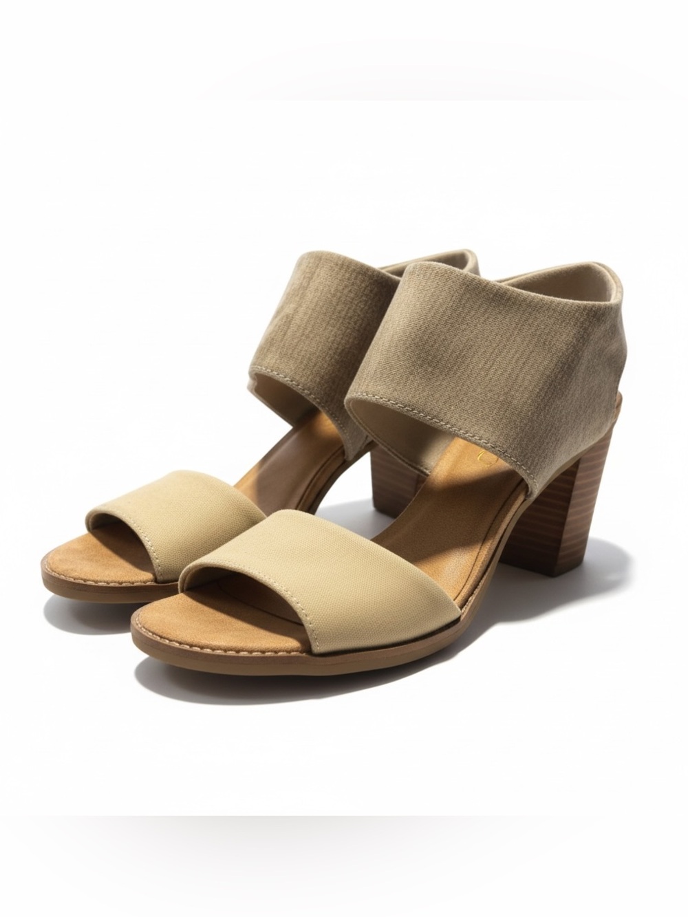 Toms Beige Block Heel Slide Sandals